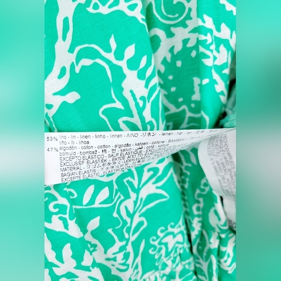Zara Linen Long Sleeve Flirty Tropical Green Ruffled Linen Cotton Dress SIZE S - Picture 11 of 11